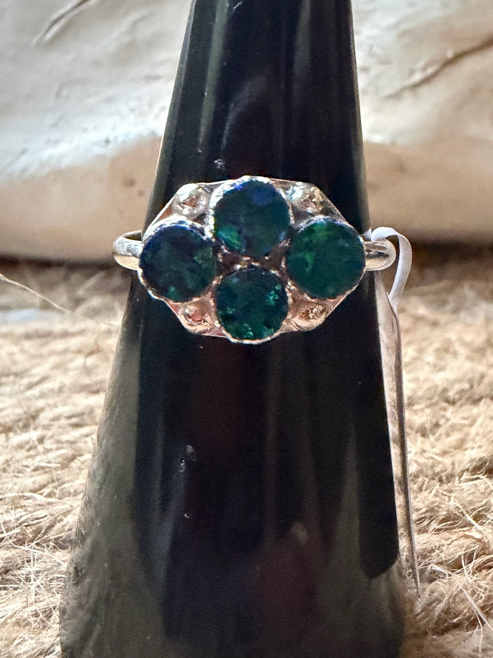 Sterling Silver Opal Cluster Zuni handmade Ring